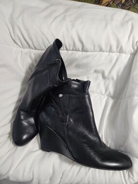 Franco Sarto Black Leather Wedge Ankle Boots